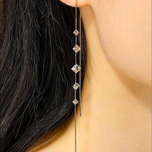 Gold Crystal Threader Earrings